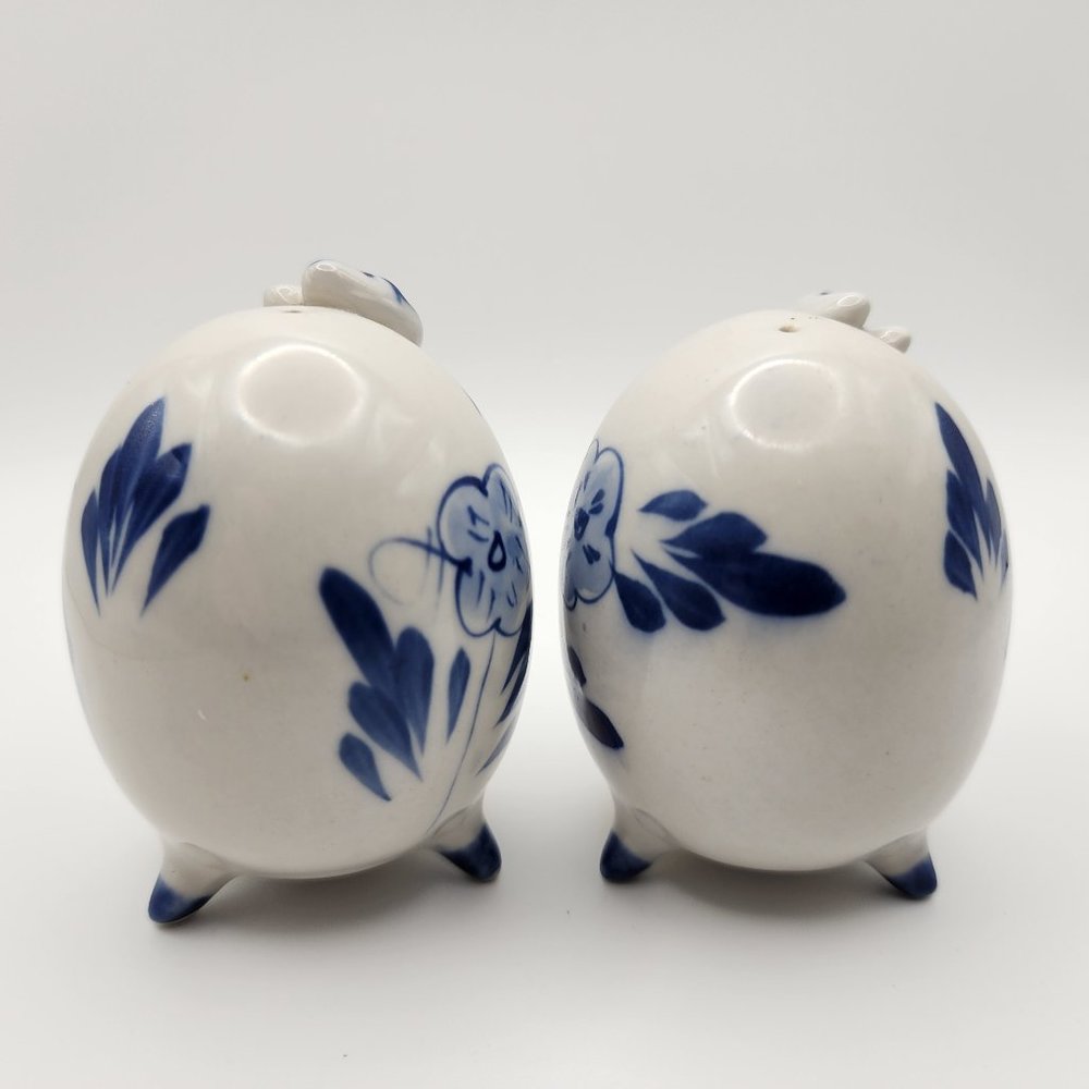 Vtg Enesco Holland Dutch Design Egg Shaped Blue White Salt & Pepper Shakers Set - Picture 5 of 8